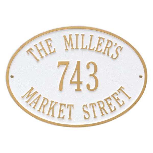 Product image for Whitehall Personalized Address Plaque - Custom 3-Line Cast Aluminum Hawthorne House Number Wall Sign (14.25'W x 10.25'H)