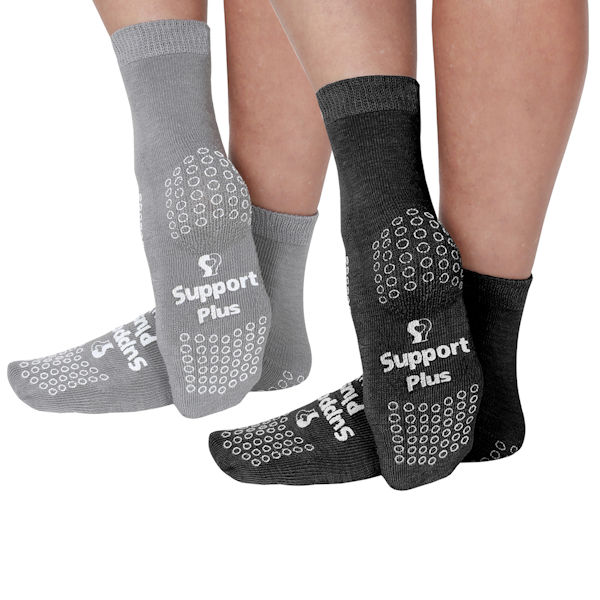 Product image for Support Plus Unisex Regular Size Slipper Socks - Black/Grey - 2 Pairs