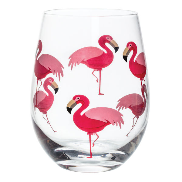 Product image for Birds Stemless Glass Set of 4 - Flamingos