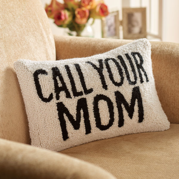 Product image for Hand-Hooked Call Your Mom Accent Pillow