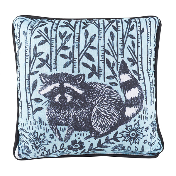 Product image for Woodblock Woodland Animals Pillow - Raccoon (12' square)