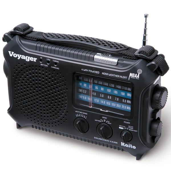 Product image for Kaito 4-Way Powered Emergency Weather Alert Radio With Cell Phone Charger - Black