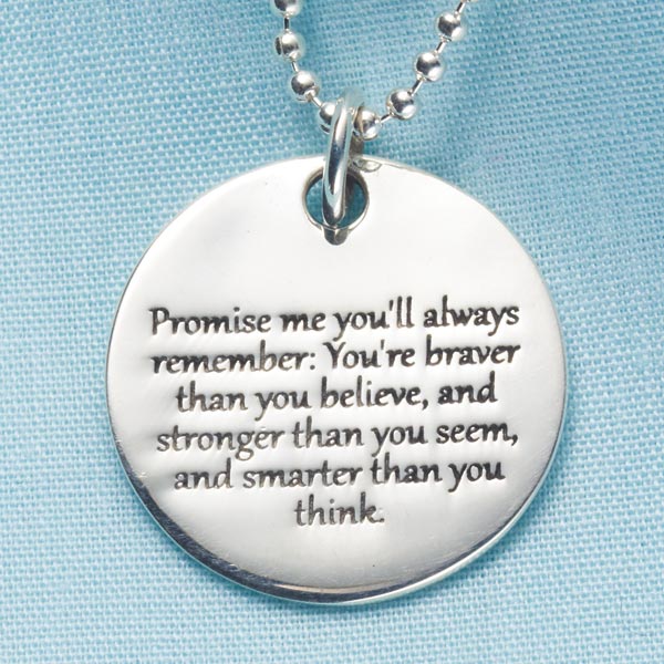 Product image for Promise Me Christopher Robin Quote Pendant - Sterling Silver Engraved Necklace