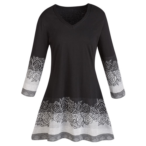 Product image for Rose Border Tunic Top - Long Sleeve