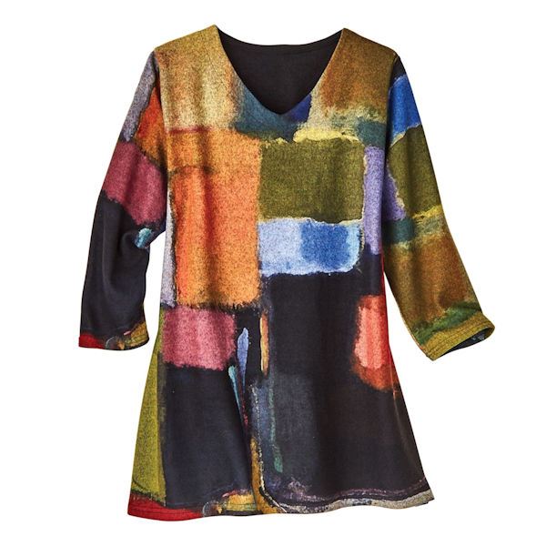 Product image for Watercolor Blocks Brushed Pullover Tunic - 3/4 Sleeves
