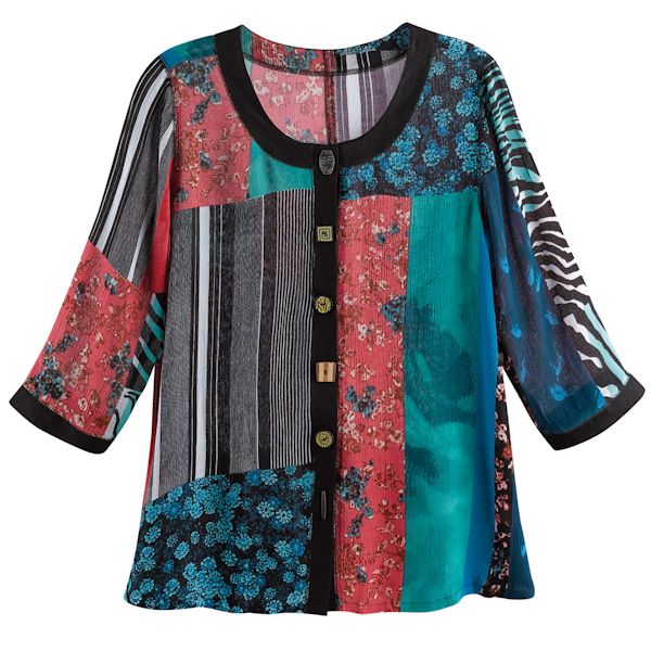 Product image for Novelty Button Patchwork Print Jacket