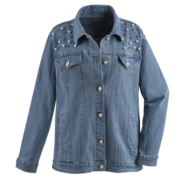 Product image for Oversize Denim Jacket With Pearls