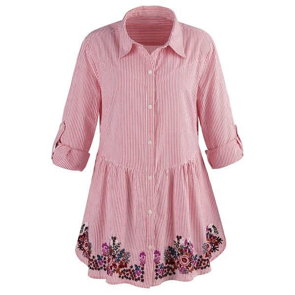 Product image for Denim-Friendly Embroidered Pinstripe Tunic