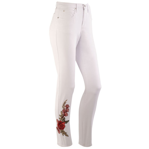 Product image for Straight Leg Tummy-Support Embroidered Jeans