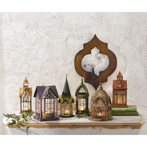 Product image for Glass Panel Candle Lantern Architectural Design in Metal Frame - Windale
