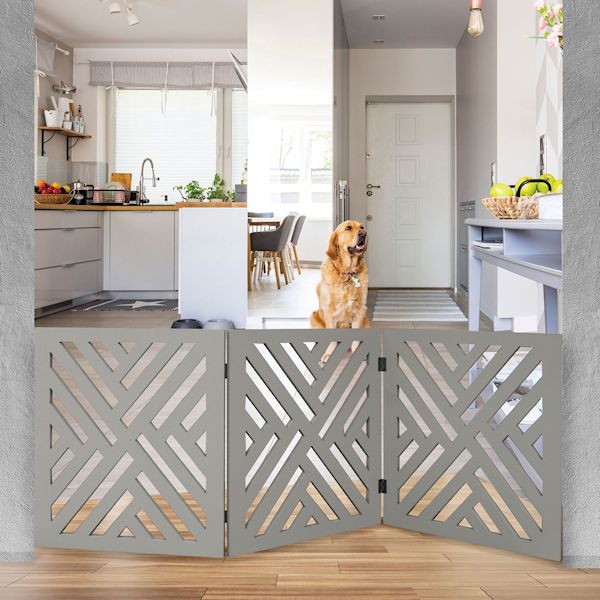 Etna 3 Panel Lattice Design Wooden Pet, Wooden Dog Gate For Stairs