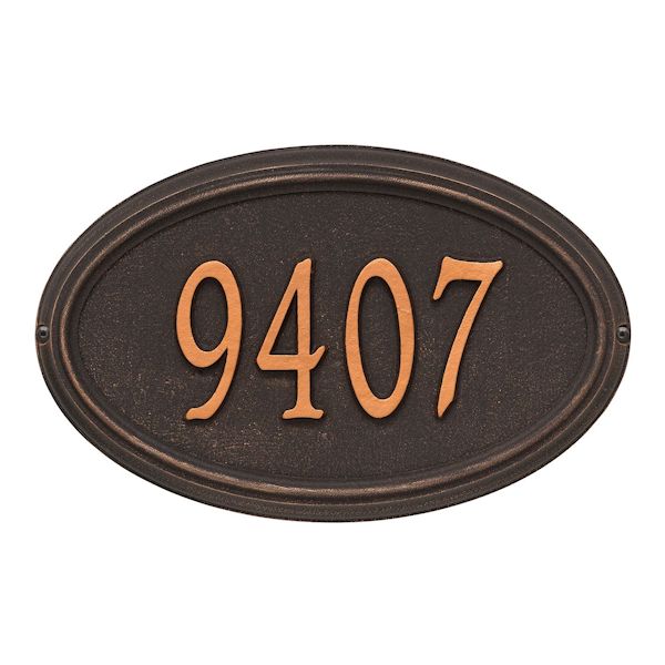 Product image for Whitehall Personalized Address Plaque - Custom 1-Line Cast Aluminum Concord Oval House Number Wall Sign (15'W x 9.5'H)