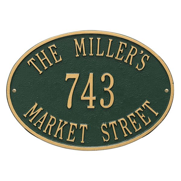 Product image for Whitehall Personalized Address Plaque - Custom 3-Line Cast Aluminum Hawthorne House Number Wall Sign (14.25'W x 10.25'H)