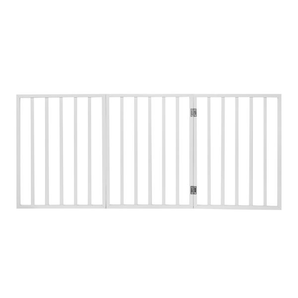 Product image for Home District Freestanding Pet Gate, Solid Wood 3-Panel Tri-Fold Folding Dog Gate Dog Fence for Doorways Stairs Decorative Pet Barrier - White Traditional Slat, 54' x 24'