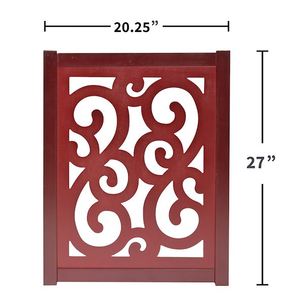 Product image for Home District Freestanding Pet Gate, Solid Wood 3-Panel Tri-Fold Folding Dog Gate Dog Fence for Doorways Stairs Decorative Pet Barrier - Mahogany Scroll Design, 81' x 27'