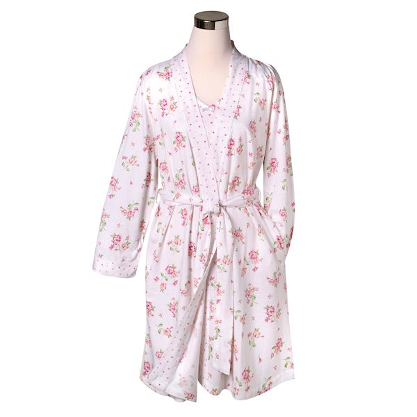 Product image for Metropolitan Womens Floral Sleep Set - Rose Bouquet Dot Knit Nightgown with Robe