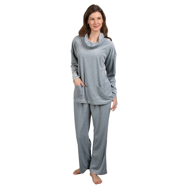 CATALOG CLASSICS Womens Pajamas Set Cowl Neck Velour Fleece PJs for Women  Set