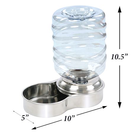 Etna Gravity Feed Pet Waterer Bowl - Stainless Steel Cat and Dog Water Dish Station Holds 1 Gallon, BPA-Free, Non Skid Bottom