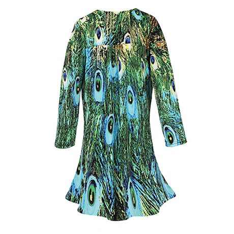 Feather Print Peacock Tunic Top with Pleats