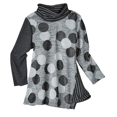 Stripe And Dots Knit Cowl Tunic