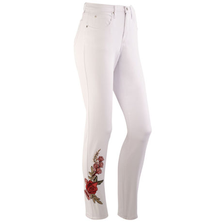 Straight Leg Tummy-Support Embroidered Jeans