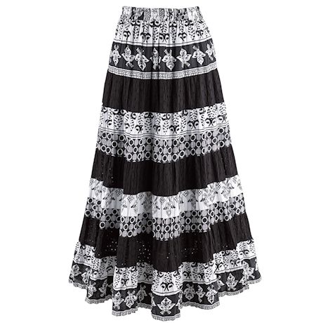 Black-And-White Tiered Eyelet Skirt