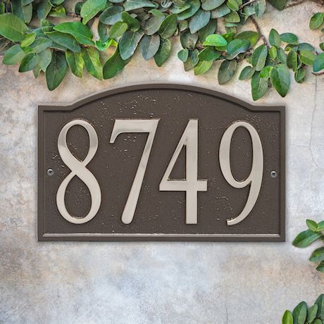 Art & Artifact by Whitehall Personalized Cast Metal Address Plaque - 11" x 7.25" Custom House Number Sign - Arched Rectangle with DIY Self-Adhesive Zinc Numerals