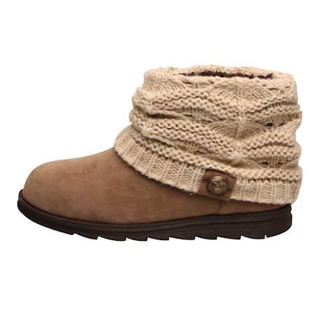 Muk Luks Women's Patti Cable Knit Cuff Booties - Exclusive Taupe/Oatmeal Color
