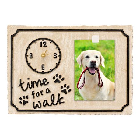 Whitehall Time For A Walk Pet Photo Wall Clock Sign - Keepsake Animal Paw Print Plaque with Picture Clip
