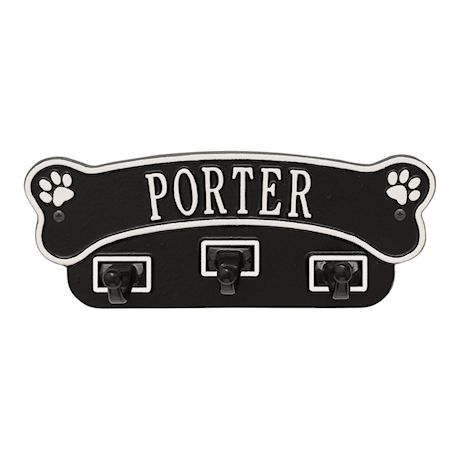 Whitehall Personalized Pet Name Dog Bone Wall Sign with 3 Leash Hooks