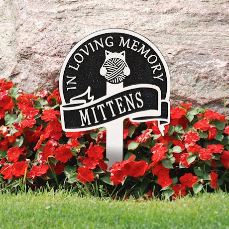 Whitehall Cat with Yarn Personalized Pet Memorial Yard Sign - Remembrance Grave Marker and Garden Stake