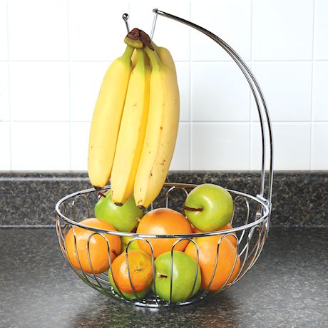 Culinaire Wire Fruit Basket with Banana Hanger - Countertop Food Storage Bowl with Hook