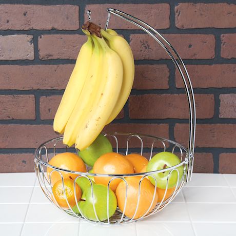 Culinaire Wire Fruit Basket with Banana Hanger - Countertop Food Storage Bowl with Hook