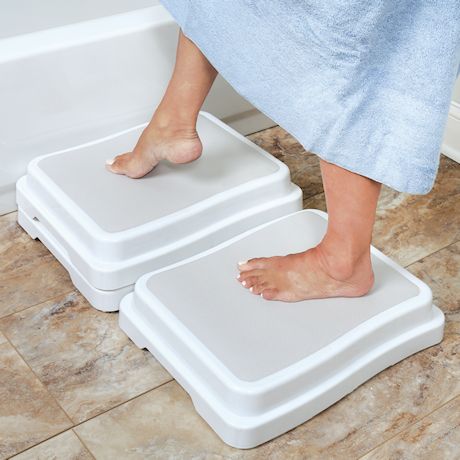 Support Plus Stackable Bath Safety Steps - Slip-Resistant Step Stool Platform for Bathroom and Household Use - Set of 3