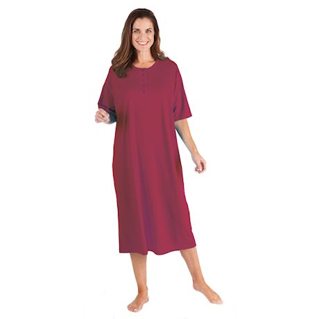 Women's Long Henley Nightshirts - Set of 2 Comfortable Pajama Sleep Shirts