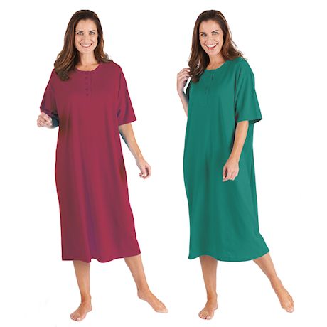 Women's Long Henley Nightshirts - Set of 4 - Missy Size Comfortable Pajama Sleep Shirts