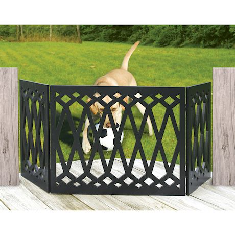 Etna 3-Panel Diamond Design Wood Pet Gate - Decorative Tri Fold Dog Fence - Black