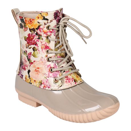 Avanti Women's Rosetta Rain Boots - Mid-Calf Floral Duck Boots - Cream Flowers