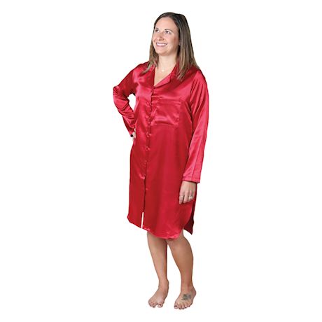 Metropolitan Women's Boyfriend Satin Nightshirt - Long Sleeve Pajama Sleepshirt