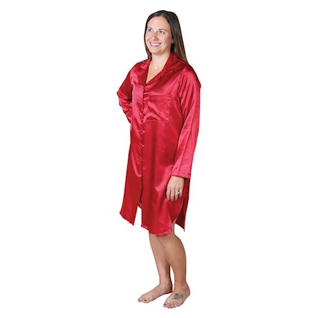 Metropolitan Women's Boyfriend Satin Nightshirt - Long Sleeve Pajama Sleepshirt