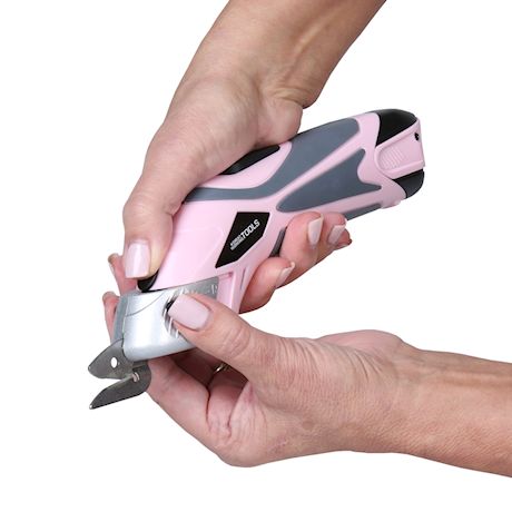 Great Working Tools Cordless Power Electric Scissors - 2 Blades for Sewing Crafting Fabric Paper Cardboard, 3.6v Li-Ion Battery, Pink