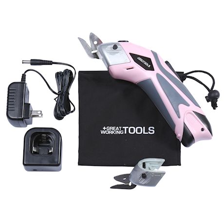 Great Working Tools Cordless Power Electric Scissors - 2 Blades for Sewing Crafting Fabric Paper Cardboard, 3.6v Li-Ion Battery, Pink