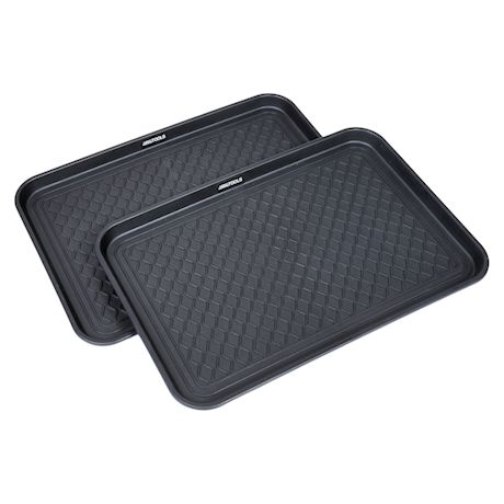 Great Working Tools Boot Trays - Set of 2 Black All Weather Heavy Duty Shoe Trays, Dog Bowl or Cat Bowl Mats Trap Mud, Water and Pet Food Mess to Protect Floors - 23.75" x 15.5" x 1.25"