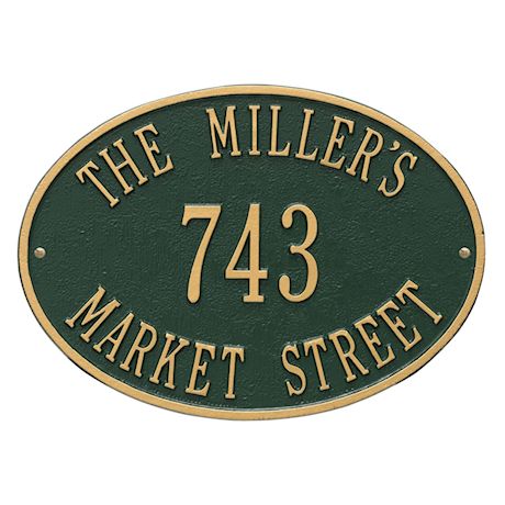 Whitehall Personalized Address Plaque - Custom 3-Line Cast Aluminum Hawthorne House Number Wall Sign (14.25"W x 10.25"H)