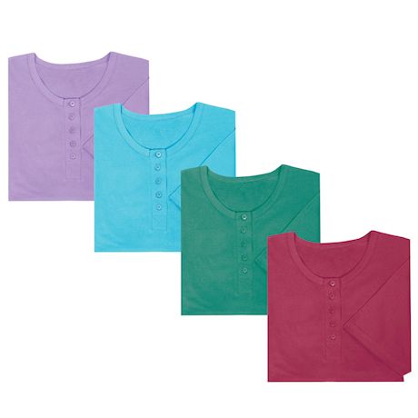 Women's Long Henley Nightshirts - Set of 4 - Plus Size Comfortable Pajama Sleep Shirts