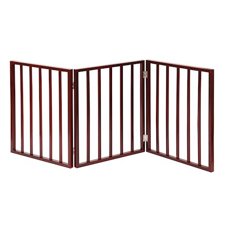 Home District Freestanding Pet Gate, Solid Wood 3-Panel Tri-Fold Folding Dog Gate Dog Fence for Doorways Stairs Decorative Pet Barrier - Mahogany Traditional Slat, 54' x 24'