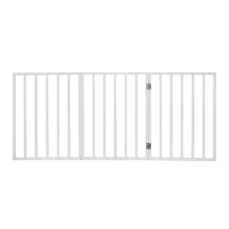 Home District Freestanding Pet Gate, Solid Wood 3-Panel Tri-Fold Folding Dog Gate Dog Fence for Doorways Stairs Decorative Pet Barrier - White Traditional Slat, 54" x 24"