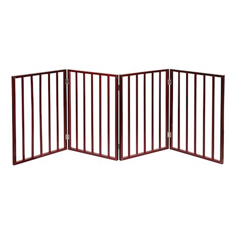 Home District Freestanding Pet Gate, Solid Wood 3-Panel Tri-Fold Folding Dog Gate Dog Fence for Doorways Stairs Decorative Pet Barrier - Mahogany Traditional Slat, 71' x 27'