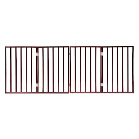 Home District Freestanding Pet Gate, Solid Wood 3-Panel Tri-Fold Folding Dog Gate Dog Fence for Doorways Stairs Decorative Pet Barrier - Mahogany Traditional Slat, 71" x 27"
