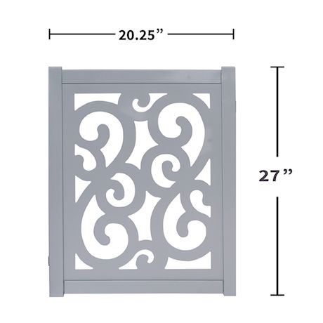 Home District Freestanding Pet Gate, Solid Wood 3-Panel Tri-Fold Folding Dog Gate Dog Fence for Doorways Stairs Decorative Pet Barrier - Grey Scroll Design, 81" x 27"